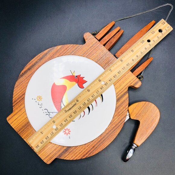 Vintage Teapot Shaped Cheese Board and Utensils SET, Mid Century Rooster Hanging - Picture 16 of 16